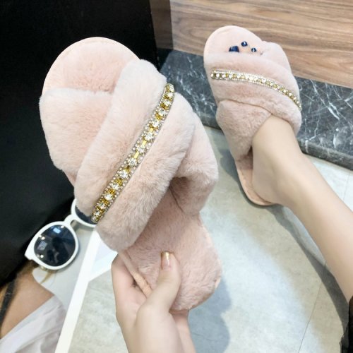 Slippers cross chain indoor cotton slippers fashionable plush women's shoes