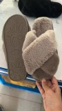 Hairy slippers for home cross exposed toe wearing, women's flat cotton slippers