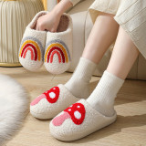 Mushroom smiling face peach heart cotton slippers women's rainbow plush warm slippers