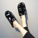 Cow Spotted Plush Slippers Warm and Fashionable Plush Cotton Slippers
