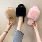 Large plush slippers, indoor flat and fashionable cotton slippers