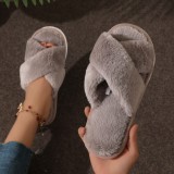 Cross plush cotton slippers for women