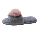 Slippers, women's flat bottom with plush warm fur shoes