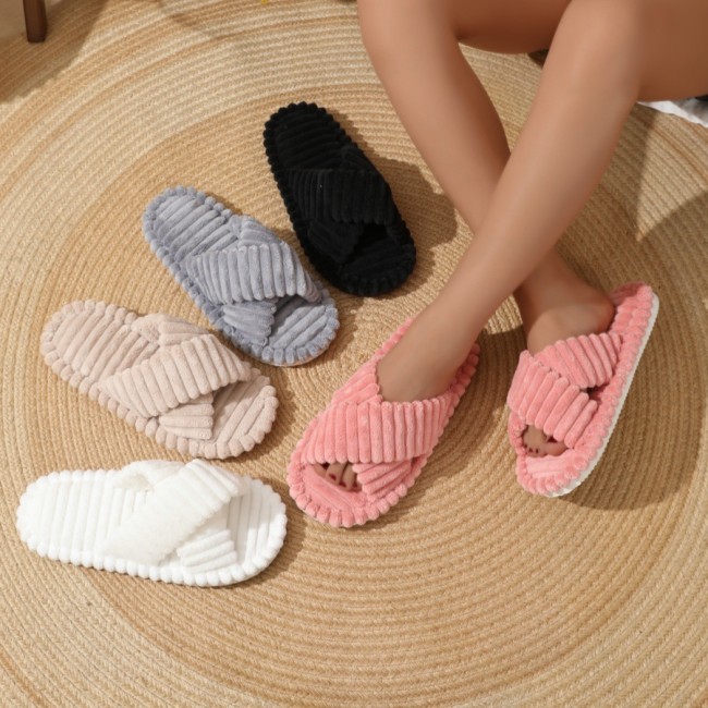 Cross cotton slippers for women, skin friendly plush cotton slippers