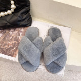 Hairy slippers for home cross exposed toe wearing, women's flat cotton slippers