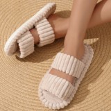 Double bar curly cotton slippers candy color