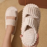 Double bar curly cotton slippers candy color