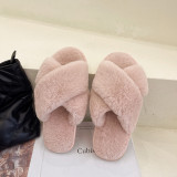 Hairy slippers for home cross exposed toe wearing, women's flat cotton slippers