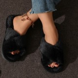Cross plush cotton slippers for women