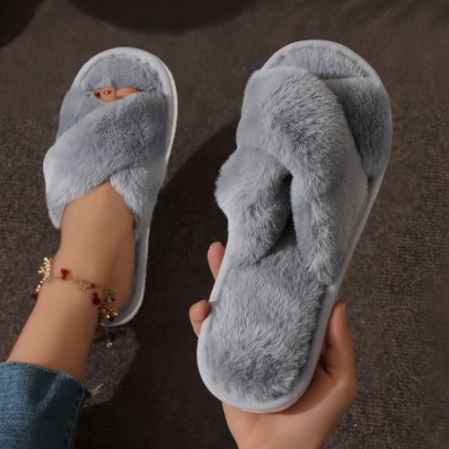 Cross plush cotton slippers for women