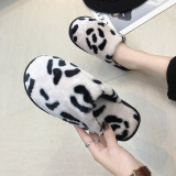 Cow Spotted Plush Slippers Warm and Fashionable Plush Cotton Slippers
