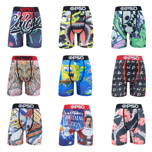 Men's sports printed boxer shorts underwear