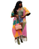 TS1291 women's casual color blocked tassel knit jacket