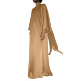 M8039 High Neck Loose Middle Eastern Robe Satin Dress