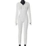 K24JP329 casual style knitted zipper long sleeved round neck jumpsuit