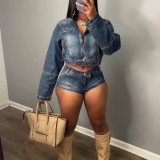 N51057Q casual stretch denim two-piece set for women's wear