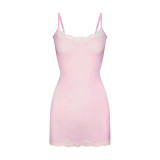 Strap dress sexy tight fitting hip hugging lace short skirt