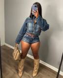 N51057Q casual stretch denim two-piece set for women's wear