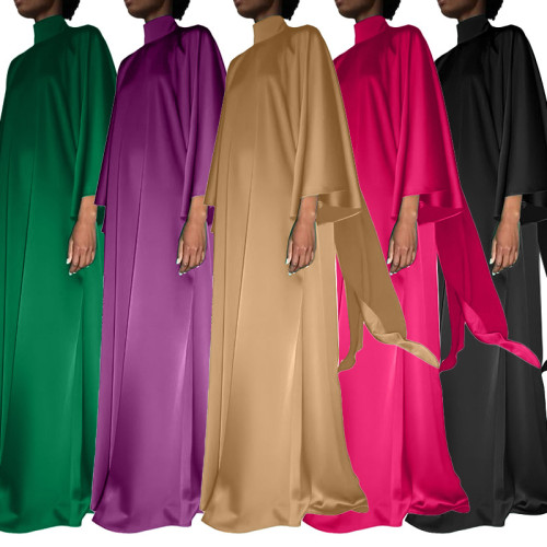 M8039 High Neck Loose Middle Eastern Robe Satin Dress