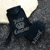 Golden Velvet Crown Hot Diamond Letter Leisure Sports Two Piece Set