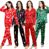 Parent child sleepwear set, simulated silk Christmas two-piece set, winter