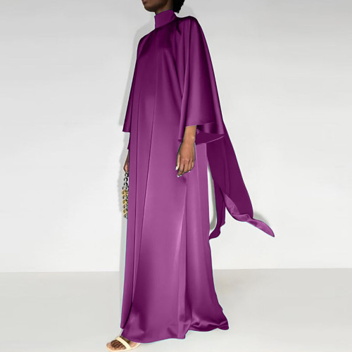 M8039 High Neck Loose Middle Eastern Robe Satin Dress