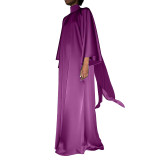 M8039 High Neck Loose Middle Eastern Robe Satin Dress