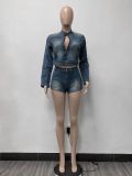 N51057Q casual stretch denim two-piece set for women's wear