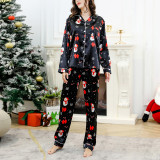 Parent child sleepwear set, simulated silk Christmas two-piece set, winter