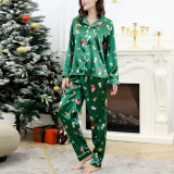 Parent child sleepwear set, simulated silk Christmas two-piece set, winter