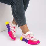 Thick soled plus size color blocked round toe shallow lace up casual sports shoes