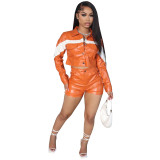 HR23033 leather contrasting buckle lapel workwear two-piece set