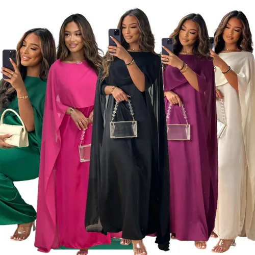 M7955 women's round neck loose swing Middle Eastern long robe chiffon dress