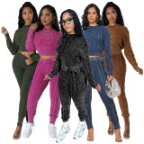 HR23111   Water washed vintage style knitting diamond Fried Dough Twists pullover sweater suit