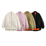 Loose zipper flying cotton jacket, women's jacket, cotton jacket