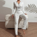 Home Clothes Love Printed Long Sleeve Collar Pajama Pants Two Piece Set