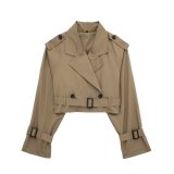 Long sleeved short casual solid color trench coat