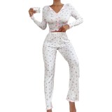 Long sleeved pajamas, women can wear long pants, two-piece set