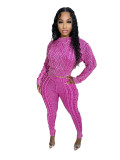 HR23111   Water washed vintage style knitting diamond Fried Dough Twists pullover sweater suit
