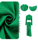 Christmas green sexy buttonless cropped short top and wide leg pants set