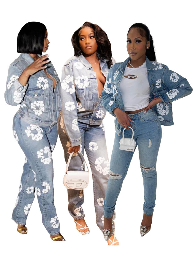 HR88005 printed denim top jacket