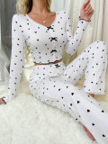 Love V-neck long sleeved pajamas and pants two-piece set