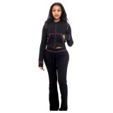 A8076 hooded zipper hoodie two-piece set