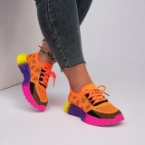 Thick soled plus size color blocked round toe shallow lace up casual sports shoes