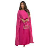 M7955 women's round neck loose swing Middle Eastern long robe chiffon dress