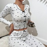 Home Clothes Love Printed Long Sleeve Collar Pajama Pants Two Piece Set