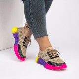 Thick soled plus size color blocked round toe shallow lace up casual sports shoes