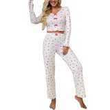 Love V-neck long sleeved pajamas and pants two-piece set