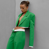 Christmas green sexy buttonless cropped short top and wide leg pants set