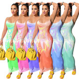 FE238 women's sexy suspender temperament printed dress